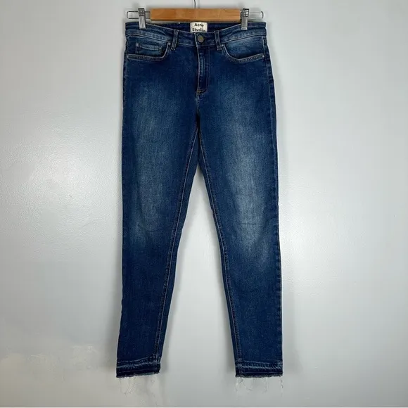 ACNE Studios Skin 5 Used Blue Raw Hem Jeans, Size 27