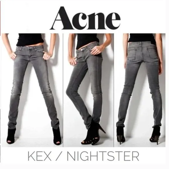 Acne Kex Nightster Light Grey Faded Denim Low Rise Stretch Jeans Size 30 x 32