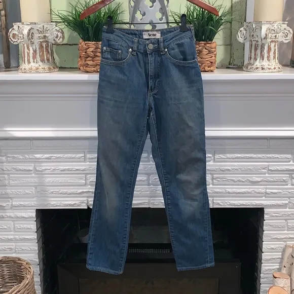 Acne High Waist Grunge Worn In Look Needle/Marine Jeans Size 24