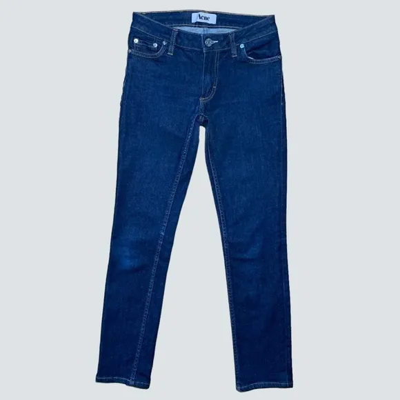 𝅺ACNE Kex Raw Denim Dark Blue Wash Slim Straight Jeans Size 26 in EUC