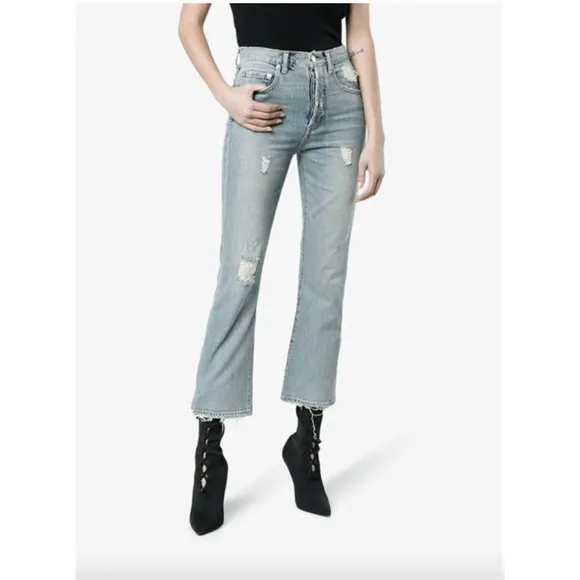 Adaptation High Rise Button Fly Raw Hem Jeans Women's Size 26 Distressed Denim