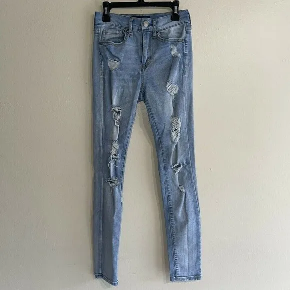 Aeropostale Denim Light Blue Wash Stretch High Waist Distressed Jeggings Size 0