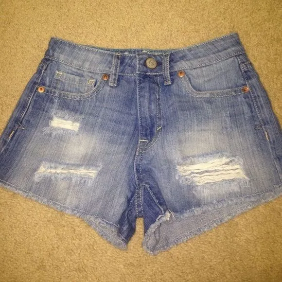 Light Wash Distressed High-Waisted Shorts