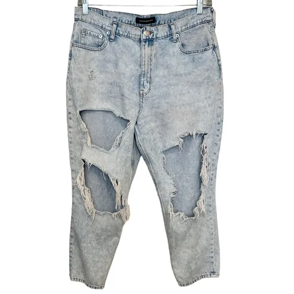 Aeropostale Ripped Mom Jeans Distressed Holes Destroyed Light Wash Blue Size 16