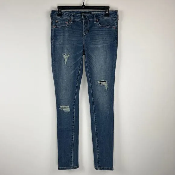 Aeropostale Women High Waisted Ankle Jegging Pant Blue Distressed Denim Jeans 6
