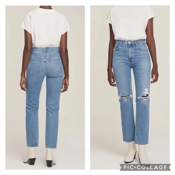 AGOLDE 24 Wilder Mid Rise Straight Leg Jeans Distressed