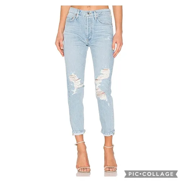AGOLDE Jamie High Rise Classic Jeans Distressed Ever More Light Wash