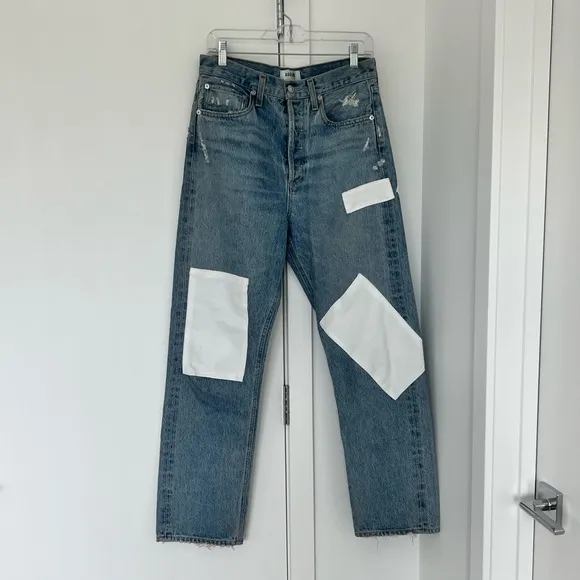 AGOLDE 26 90s Mid Rise Light Blue Jeans Patchwork Fallout Wash Distressed