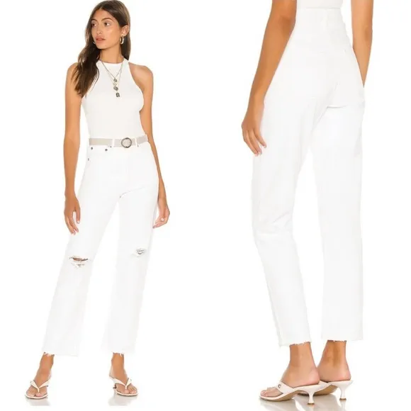 NEW AGOLDE 90s Loose Fit Enamel White Distressed Straight Leg Jeans