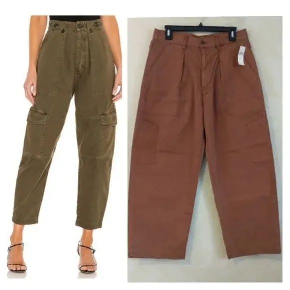 Agolde Mari Oversized Twill Utility Cargo Pants Caramel Brown Carpenter
          
      NWT
