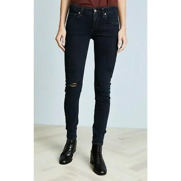 AGOLDE Lara Skinny Low Rise Distressed Dark Wash Drifter Jeans Womens 25