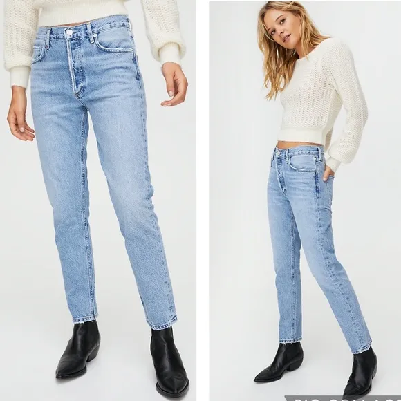 AGOLDE 27 Jamie Blur Light Wash High Rise Jeans Slim Straight Leg