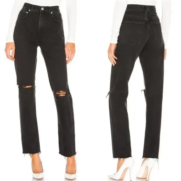 Agolde Cherie High Rise Straight Leg Distressed Jeans Black