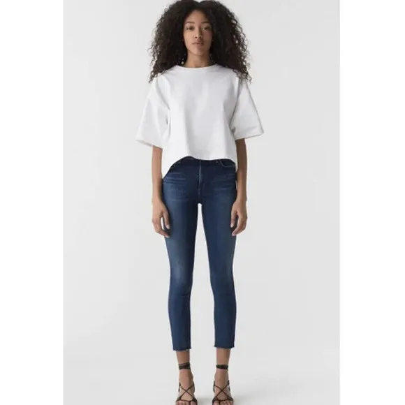 Agolde Jeans Sophie Crop Skinny Raw Hem Medium Dark Wash Stretch Size 25 Ad16