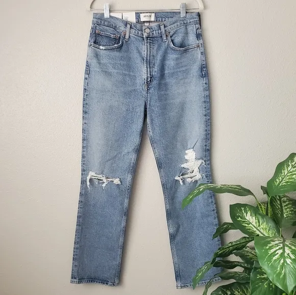 Agolde Wilder Mid Rise High Rise Comfort Straight Leg Jeans Light Wash NEW 28
          
      NWT