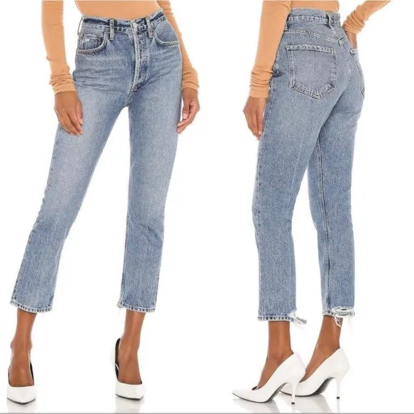 Agolde Riley High Rise Straight Crop Rigid Jeans in Emulsion