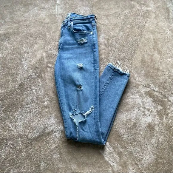 Agolde Blue Distressed Sophie High Rise Skinny Jeans