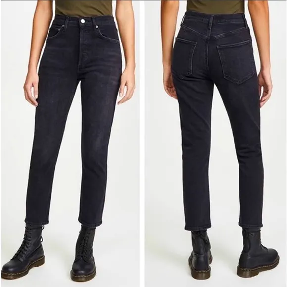 AGOLDE Riley High Rise Straight Crop Jeans Button Fly Progress Black Size 30