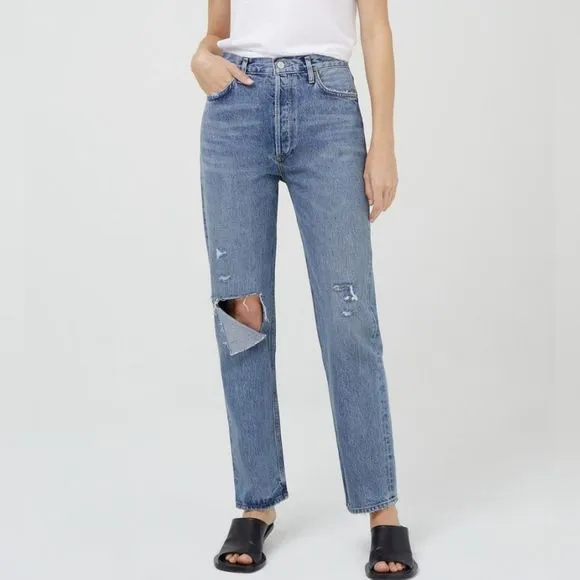 Agolde 90's Pinch Waist High Rise Straight Leg Denim Jeans In Lineup Size 28.
          
      NWT