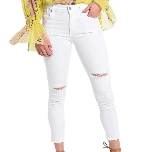 AGOLDE Sophie Crop White Denim Ripped High Rise Shoreline Destruct Women’s 30