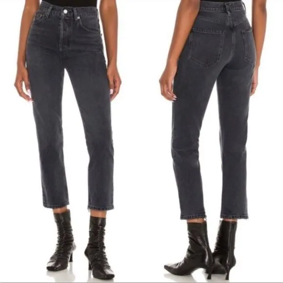 AGOLDE Riley High Rise Straight Crop Jeans Edit Black Rigid Button Fly Size 25