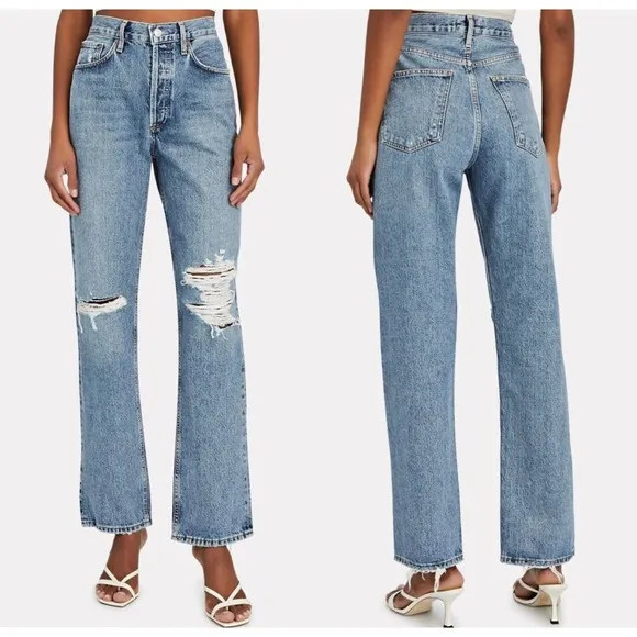 Agolde Lana Distressed Straigjt Leg Jeans High Waist Size 34