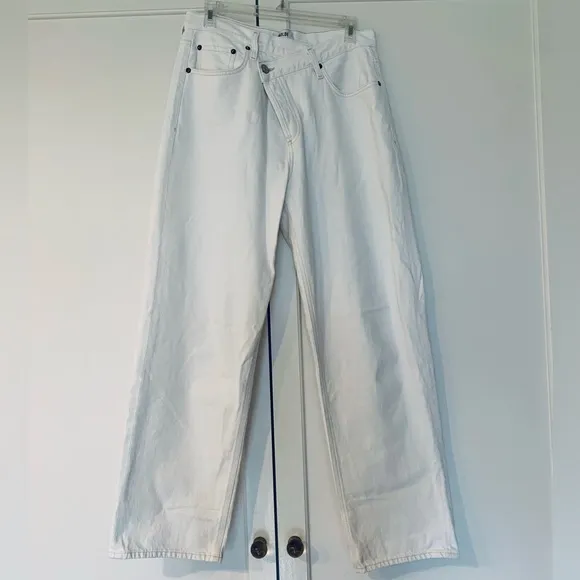 Agolde White Wide Leg Criss Cross Button Jeans in Paste