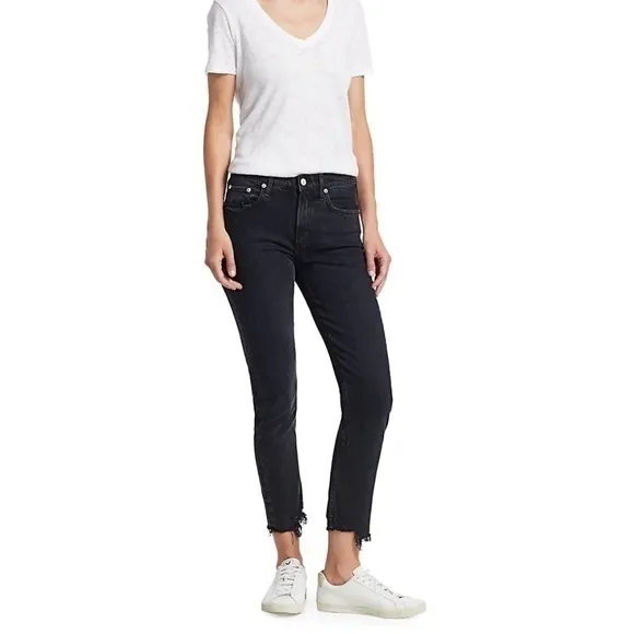 AGOLDE Toni Mid-Rise Distressed-Hem Stretch Slim-Fit Ankle Jeans Size 30