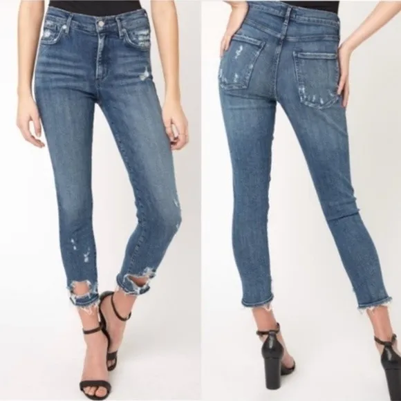 AGOLDE Sophie Crop Mid Wash Zip Fly Distressed Jeans Size 27 Style A018 B-843