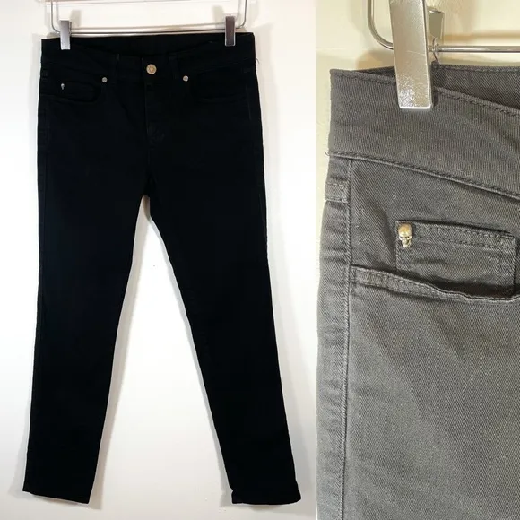 Alexander McQueen Black Skull Logo Mid Rise Slim Skinny Jeans Size 40