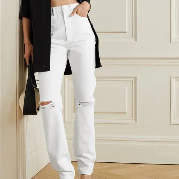 Worn twice Alexander Wang white distressed high rise dipped back jeans