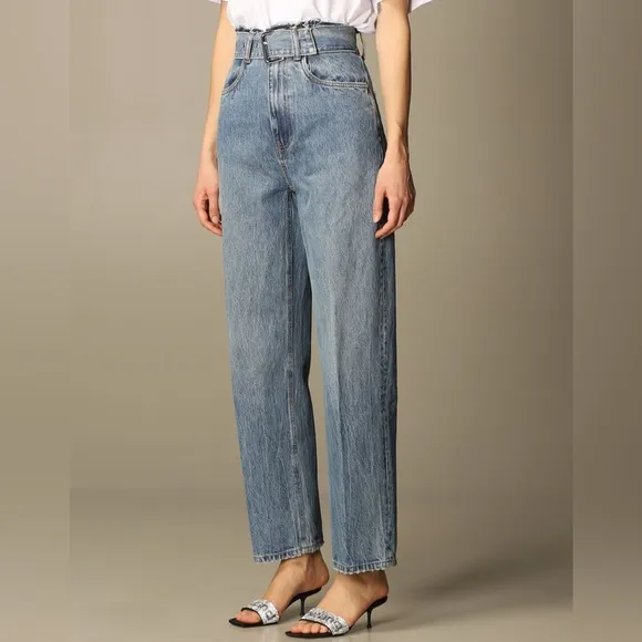 Worn once Alexander Wang belted frayed waist jeans