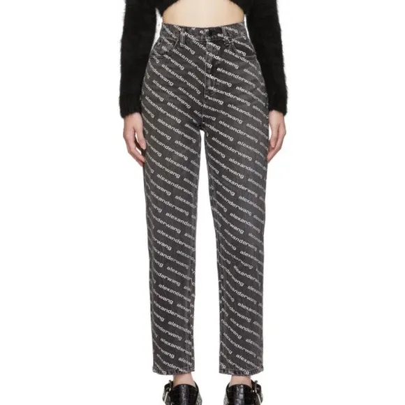 Alexander Wang all over logo Bluff pegged leg high rise jeans in faded wash