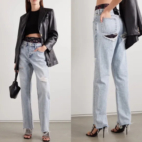 New Alexander Wang Rival Boxer Layered Distressed Jeans