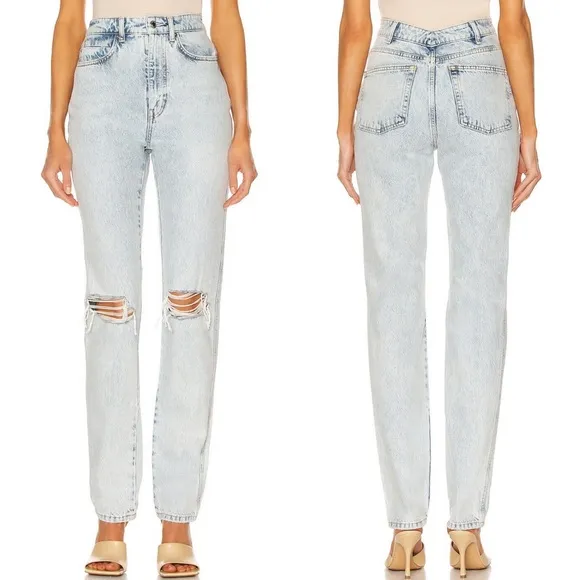 Alexander Wang Ripped High Waist Dipped Back Jeans In Pebble Bleached
          
      NWT