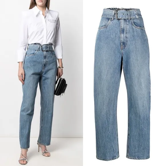 Alexander Wang Belted High Waist Straight Leg Jeans