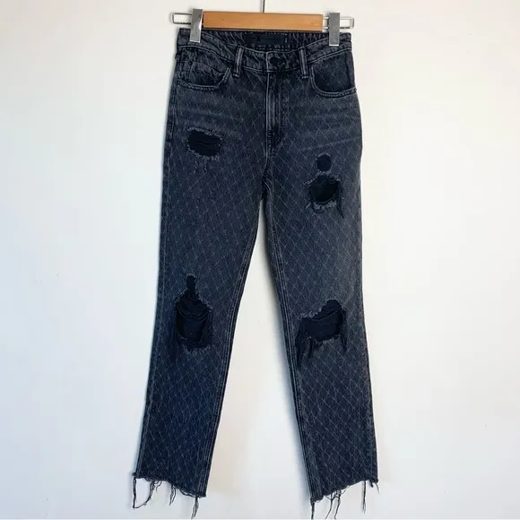 Denim x Alexander Wang Mid-Rise Straight Leg Black Distressed Jean sz 24
