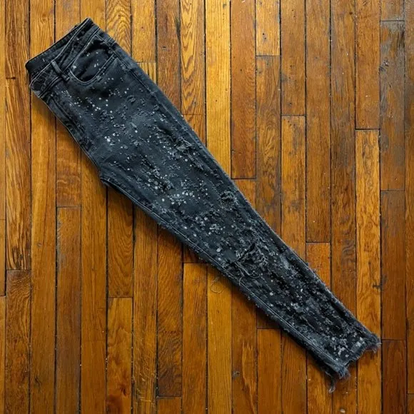 X Denim Alexander Wang Whiplash Women Black Scuffed Distressed Skinny Leg Jeans