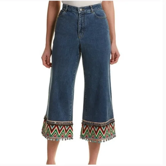 Alice + Olivia Beta Pom Pom wide leg jeans 30
