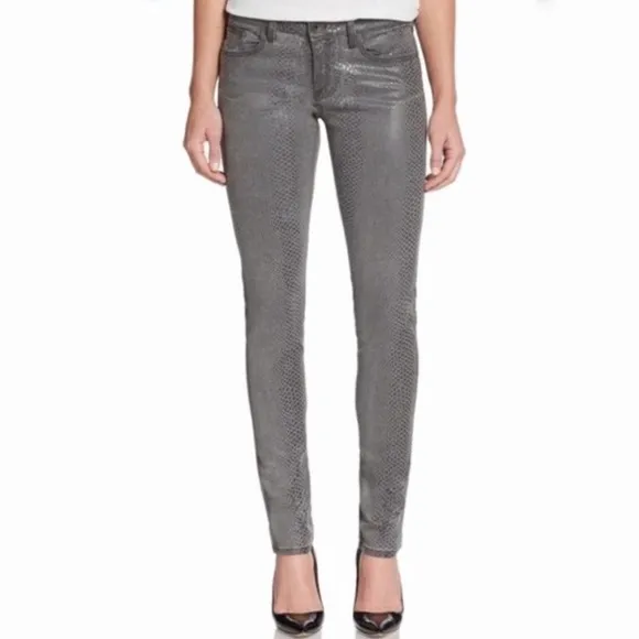 Alice + Olivia Snakeskin Coated Skinny Jeans Stretch Sz 6 GUC