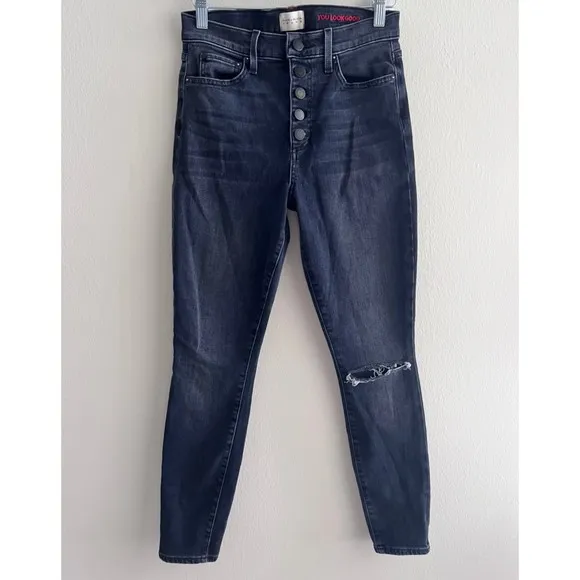 Alice + Olivia Good Hr Exposed Button Ankle Skinny Black Jeans