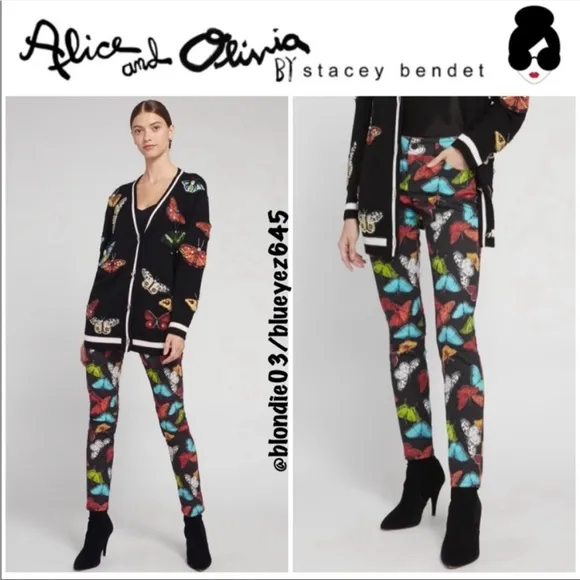 Alice + Olivia pair of butterfly print skinny jeans 28