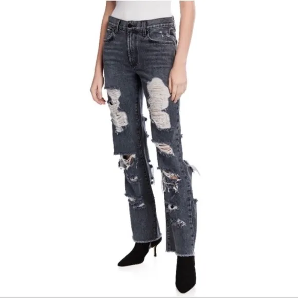 Alice + Olivia "Genevive" jeans with heavy distressing.