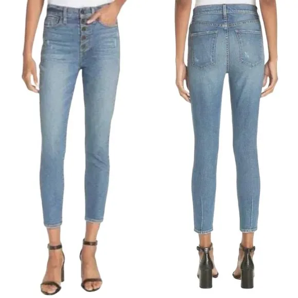 Alice + Olivia AO LA Good High Rise Exposed Button Skinny Jeans Tease Me Size 30