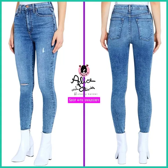 Alice + Olivia Good High Rise Distressed Blue Wash Denim Jeans Pant
          
      NWT