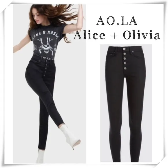 Alice + Olivia AO.LA You Look Good High Rise Coated Skinny Jean in Black Size 24