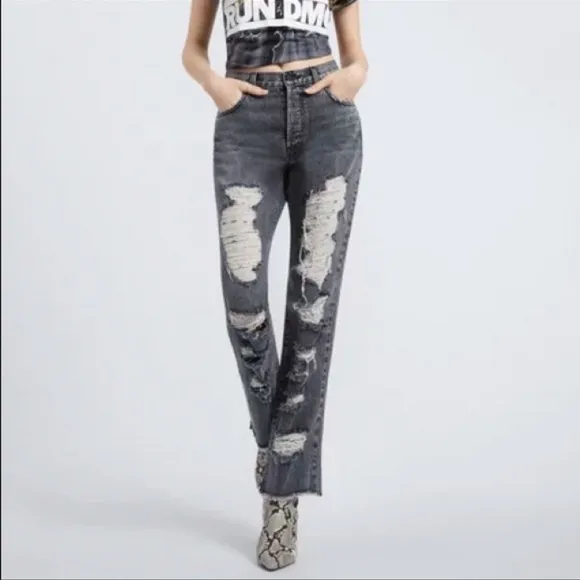 Alice + Olivia "Genevive" jeans with heavy distressing