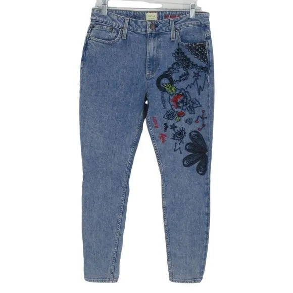 AO LA Embroidered jeans Womens Size 30 Tapered Stretch Jeans Floral Casual