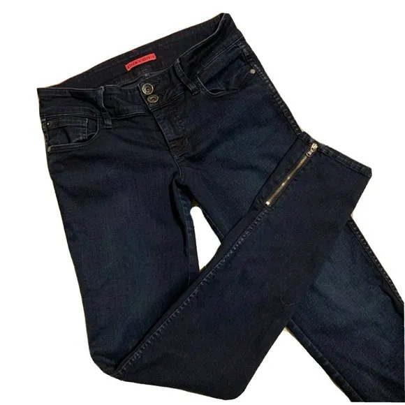 ALICE + OLIVIA Mid Rise Skinny Exposed Ankle Zipper Double Button Jean 12(32×32)