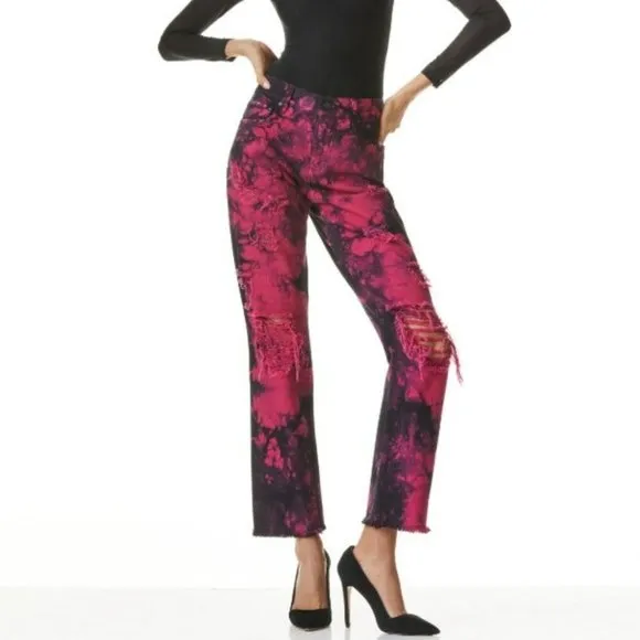 NWT Alice + Olivia Genevieve Tie Dye Baggy Jeans Black Pink Size 29
          
      NWT